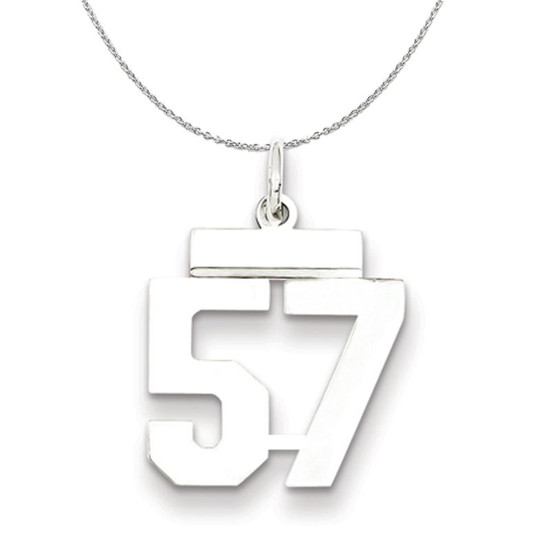 Silver, Athletic Collection Medium Polished Number 57 Necklace - 20 In